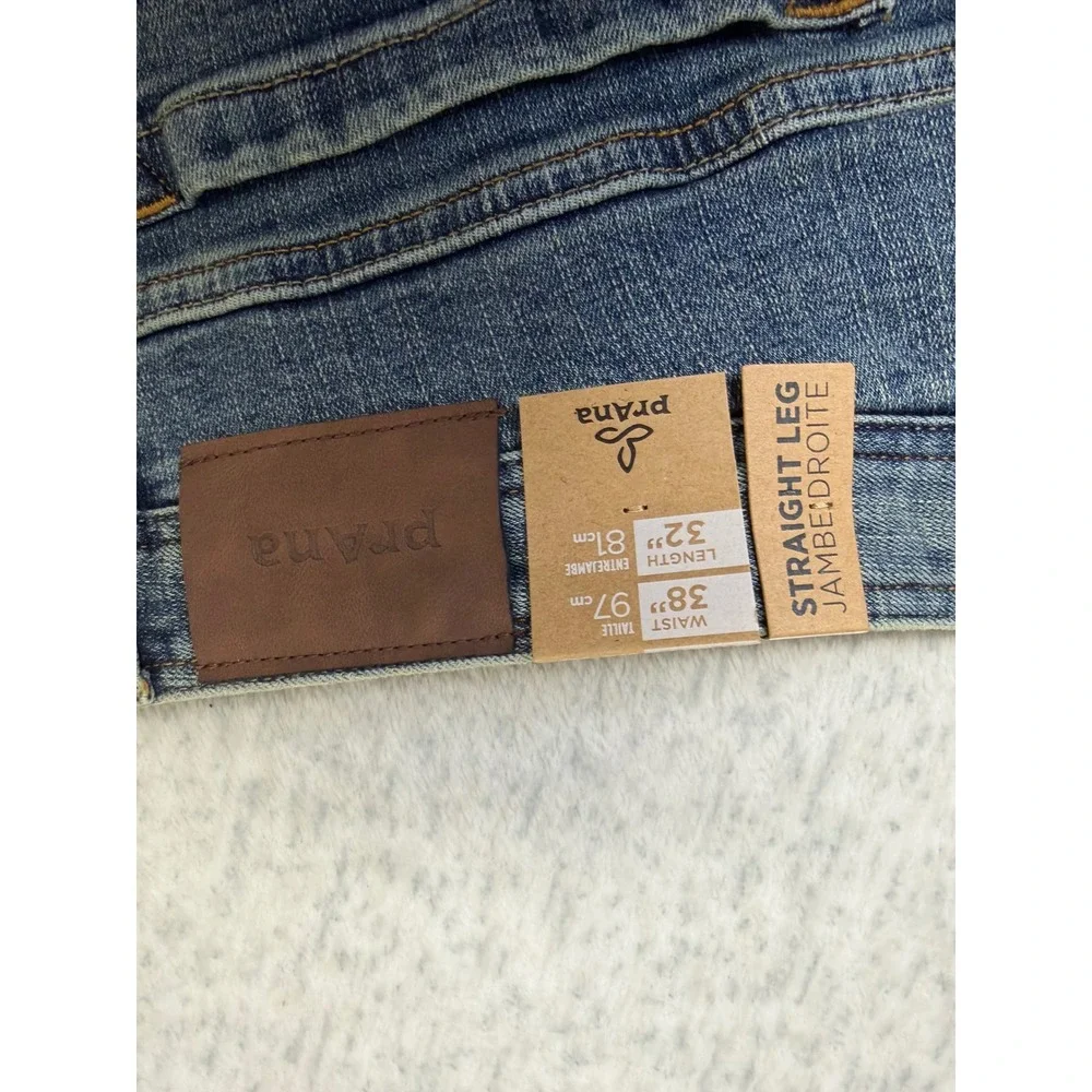 Prana Axiom Jean Mens 38x32 Antique StoneWash Organic Stretch Denim Straight Leg